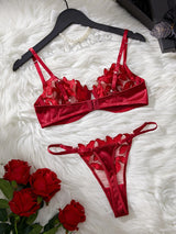 Floral Embroidery Sexy Lingerie Set Women Transparent Bralette Underwire Push Up Bra Panty 2 Piece Set