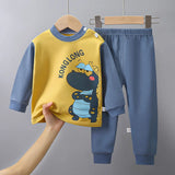 Spring Autumn Sleepwear Kids Comfort Cotton Pajamas Set Durable and Soft Unisex Cartoon Dinosaur for Boy Girl Children Clothes
