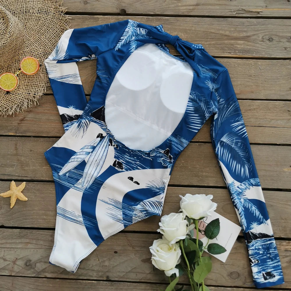 2026 Surfing Sport Swimsuit Long Sleeves Women One Piece Swimsuit  Swimwear Solid Monokini Bathing Suit Tropical Bodysuit Female