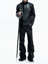Mauroicardi Spring Long Black Distressed Waxed Cotton Denim Pants Man Metal Buckle Strap Streetwear Jeans Fashion Man Clothing