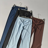 Women's Cross Waist Flare Pants - Booty Lifting Yoga Tights with Ruffle Detail, Quick Dry Wide Leg for Fall Workouts