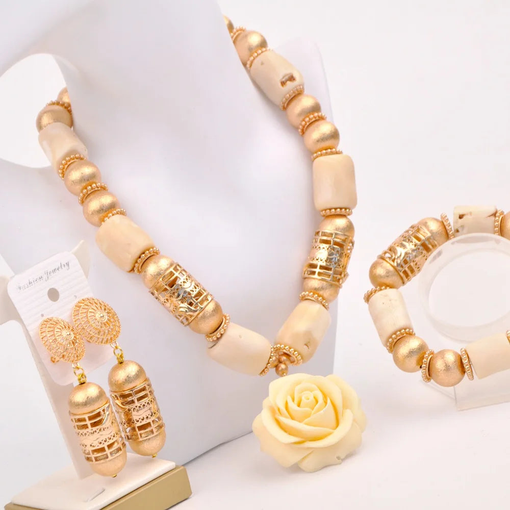 32inches 2Layers orange artifinal nigerian coral bead jewelry set wedding