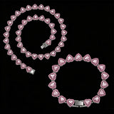 Yupsk 45CM/20CM Shiny Heart Rhinestone Hip Hop Rock Tennis Chain Bracelet Necklace for Women Men Trendy Jewelry Set Gift