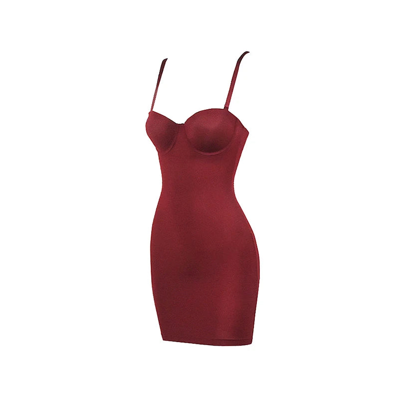 Slimming Full Length Shapewear Slips Nude Straight Tube Dress Body Shaper Women Skinny Under Dresses Underwire Cup Black