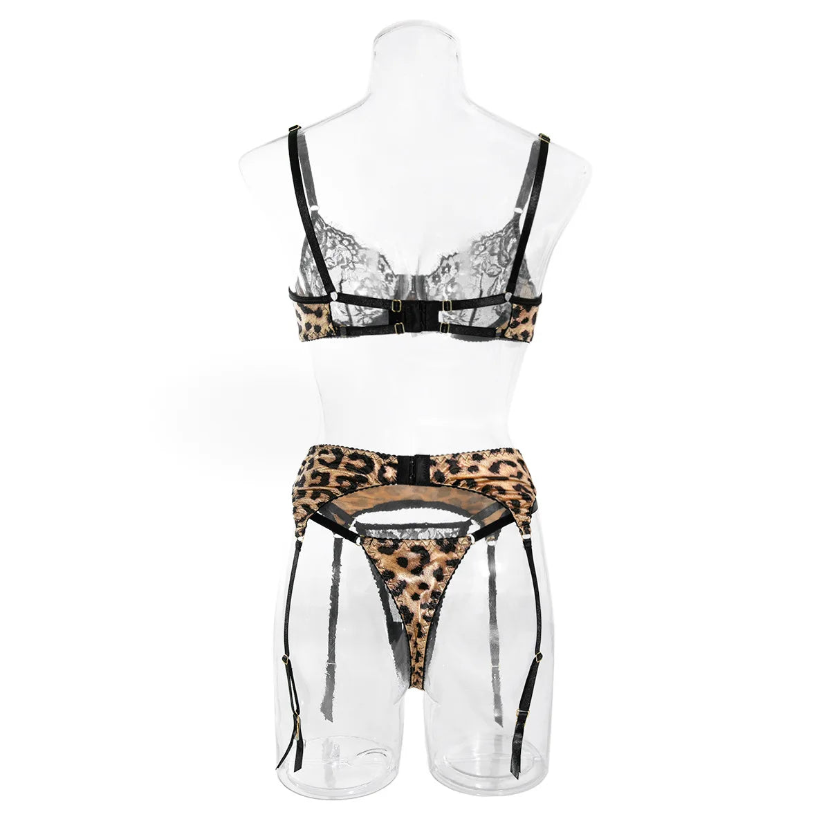 Krasapt Sexy Leopard Printing Lace Patchwork Women Lingerie 3Pcs Sets Romantic Mesh Perspective Intimates Underwear Erotic Set