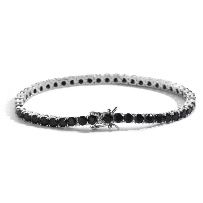 New Fashion Real S925 Sterling Silver Plated 18K Gold 5A Grade Zircon Black Tennis Bracelet for Men and Women Fashion Jewelry