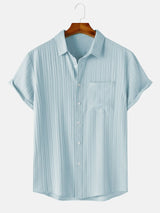Men's  Comfortable Shirt Summer Beach Men's Shirt   Men's Short Sleeve Shirts  Solid Color Casual Short Sleeve Shirt