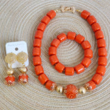 32inches 2Layers orange artifinal nigerian coral bead jewelry set wedding