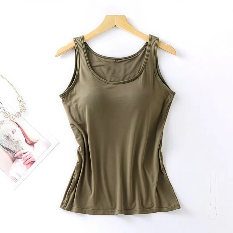 2026 Women's Vest Tops With Built In Bra Neck Vest Padded Slim Fit Tank Tops Sexy Shirts Feminino Casual Underlay shirt slimming