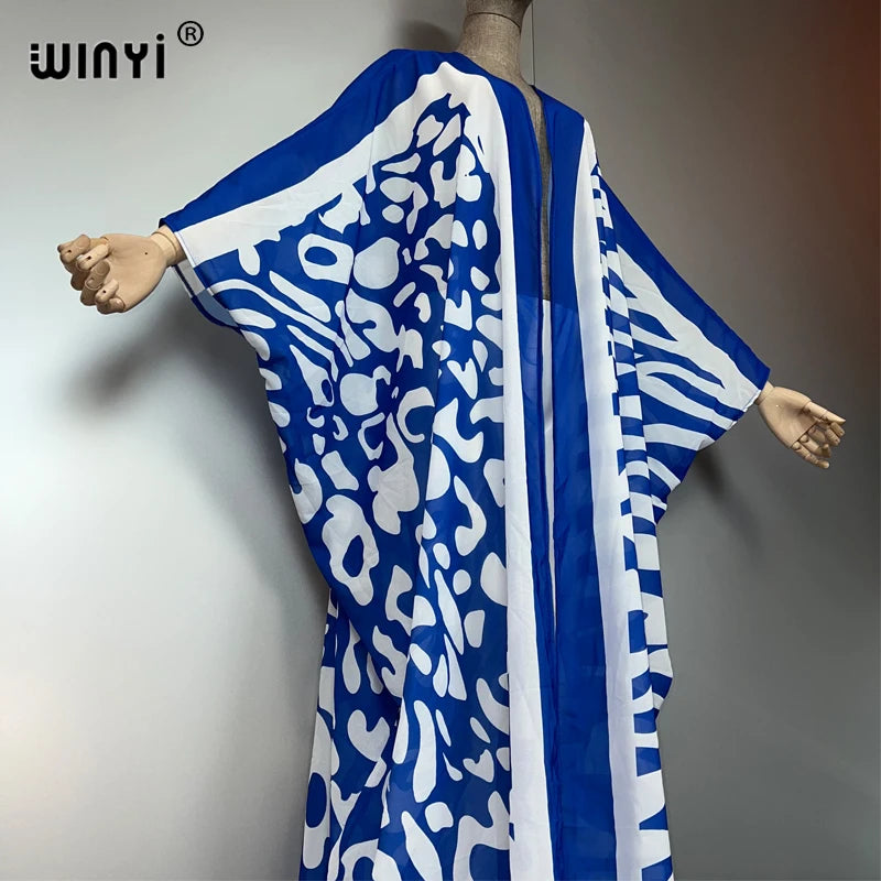 WINYI Africa Bohemia Print Kimonos Loose Dresses for Woman Cardigans Beach Outfits Kaftan Beach Cover Up Evening Dress Maxi Coat