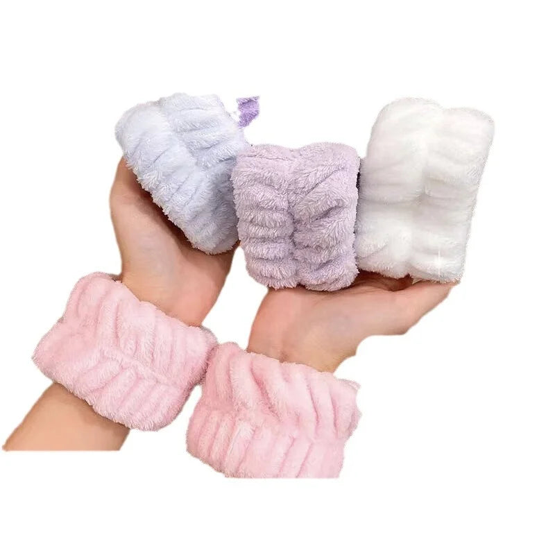 Women's Soft Coral Fleece Headband Wide Bow Hair Band Wristband for Skincare Face Washing Hair Accessories