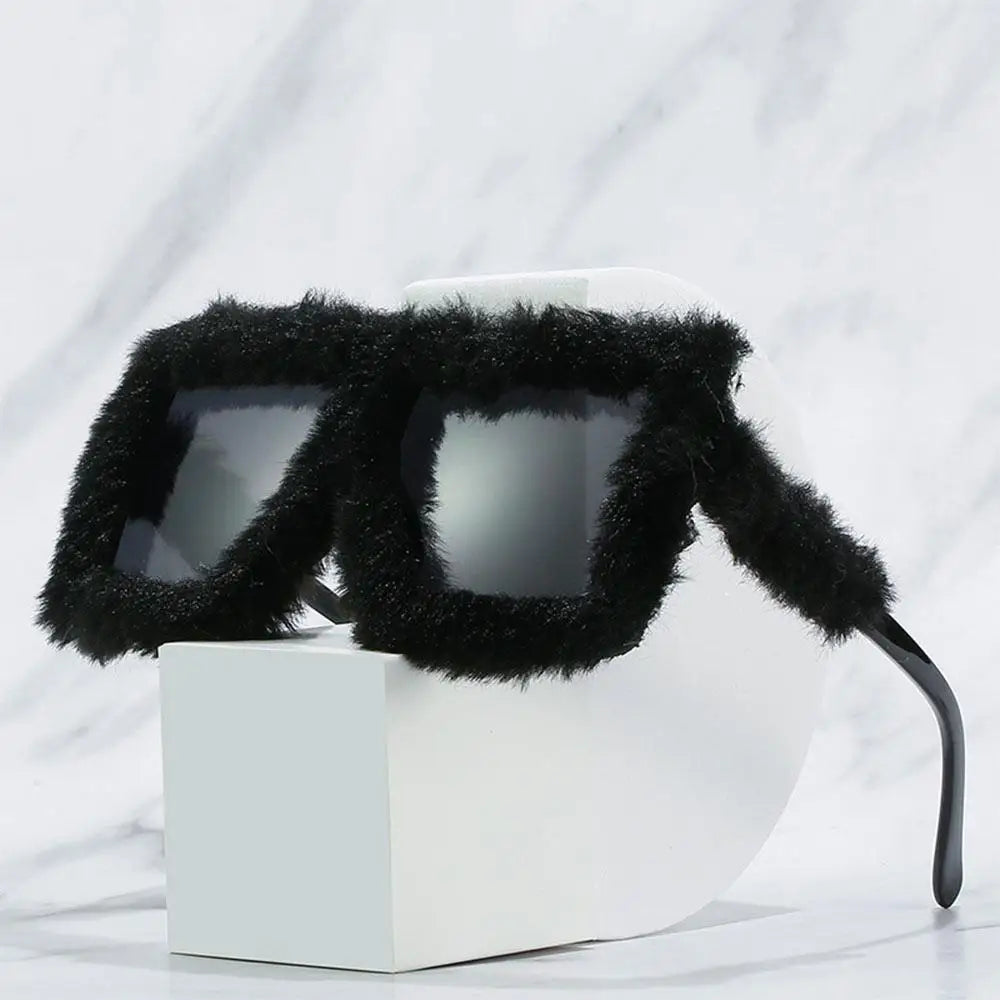 Y2K Oversized Plush Sunglasses Style Soft Fluffy Winter Shades Party Christmas Halloween Cosplay Novelty Glasses for Women