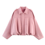 TFMLN Women Suede Bomber Jacket Spring New Fashion Long Sleeve Zipper Oversize Solid Bomber Coat Chic Lady 2025 Streetwear