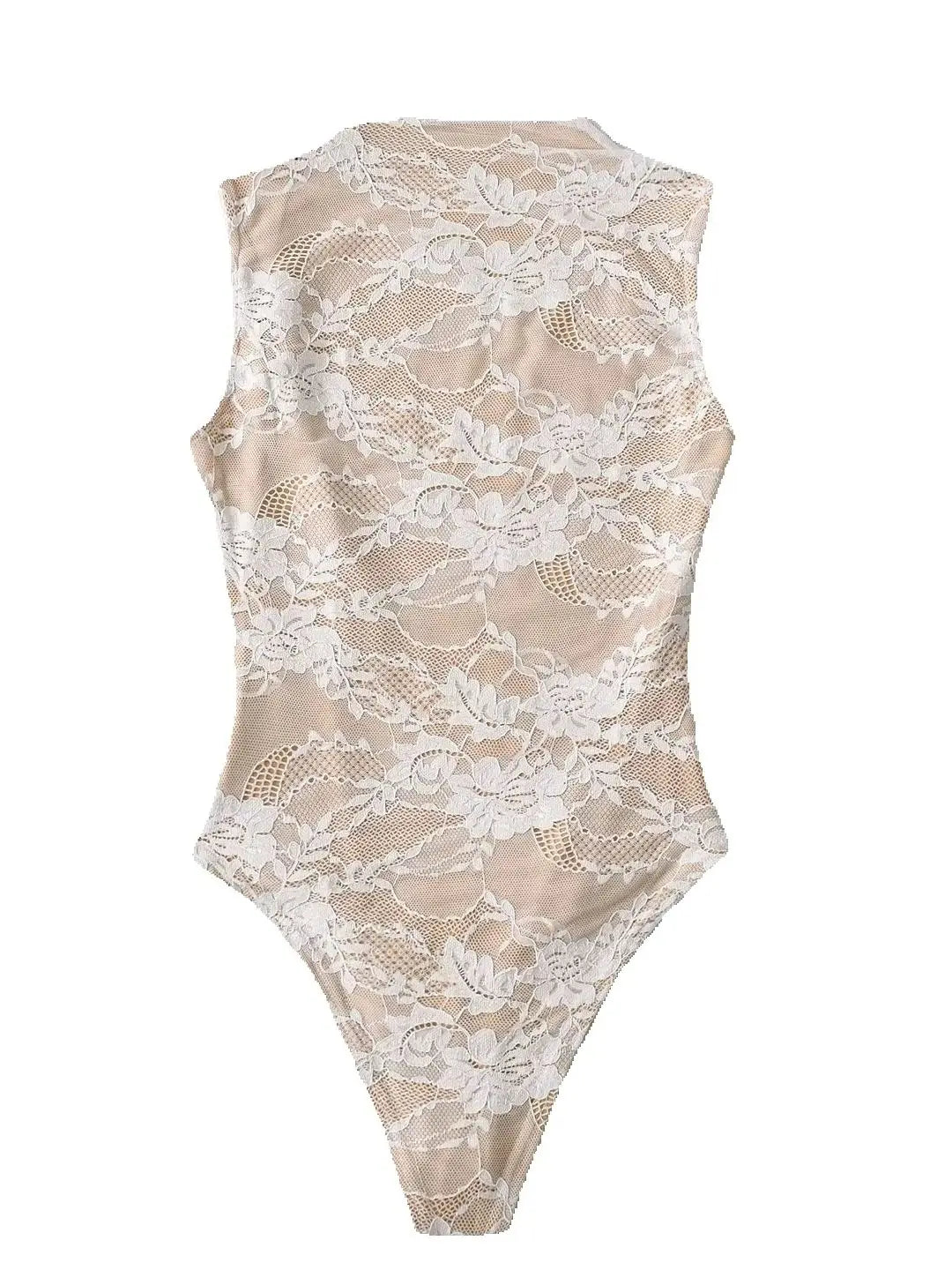 2025 Women's Summer Elegant Beige Black Sleeveless Lace Bodysuits Lady Luxury High Quality Street Bodycon Rompers Jumpsuits Tops