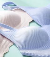 Seamless Women's Bra Small Chest Big Hollow Design Underwear Support Non-removable Semi-fixed Cup One Piece Striped Thin Bra