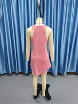 Summer environment women's solid color U-neck sleeveless herringbone suspender vest dress casual versatile short skirt