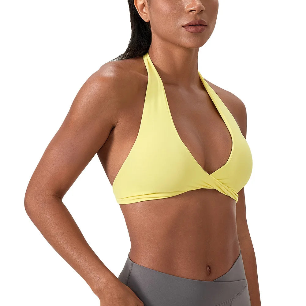 YOGA Naked Feeling Strappy Padded Sports Bras for Women - Fitness Workout Top Criss Cross Back Yoga sports Bras No steel ring