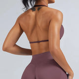 HISTELLO Impact Strappy Bra Women Seamless Gym Underwear High Support Halter Sexy Sports Clothing Push-up Yoga Workout Tank Top