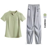 DRUR Summer Hiking Tracksuit Women Breathable Quick Dry Running Set  2 Piece Gym Outfit Slim Fit Sports Top Cargo Pants Suit New
