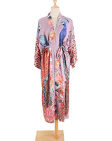 Beach Kimono for Women Peocock Printed Swimsuit Cover Up Self Belted Wrap Dresses Seaside Bathing Suits Beachwear