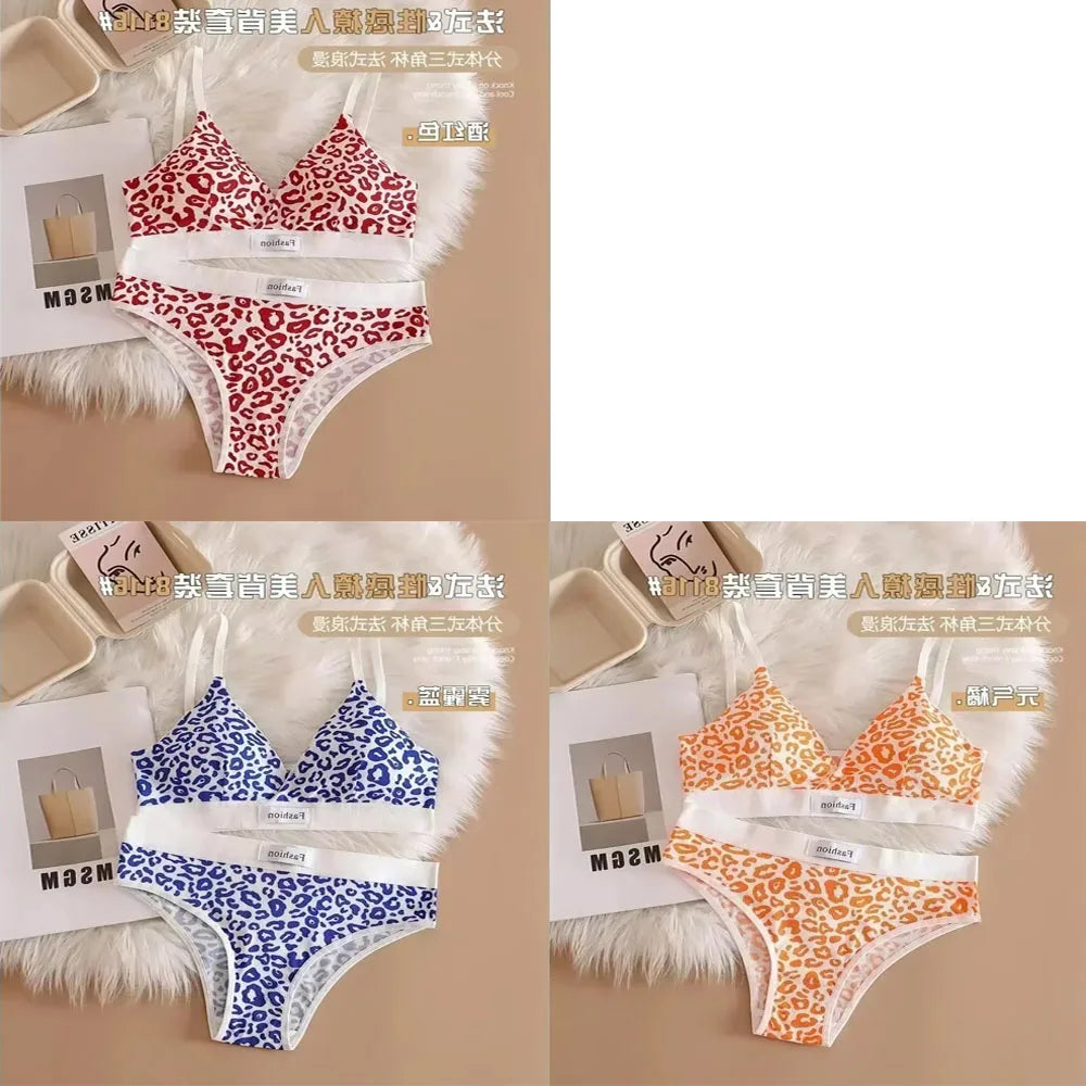 1/3/8Pcs Seamless Bra Set Low Waist Panties Leopard Bralette Sexy Lingerie Set Vneck Sport Brassiere Female Cotton Underwear Set
