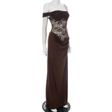 Mozision One Shoulder Lace See Through Sexy Maxi Dress Women Gown Fashion Off-shoulder Sleeveless Backless Club Long Dresses