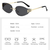 Rimless Oval Sunglasses Women UV400 Oversized Gradient Black Lenses Metal Frame Punk Decorative Glasses Men Goggles Female