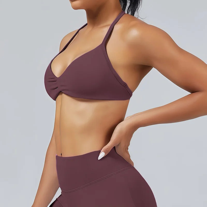 HISTELLO Impact Strappy Bra Women Seamless Gym Underwear High Support Halter Sexy Sports Clothing Push-up Yoga Workout Tank Top