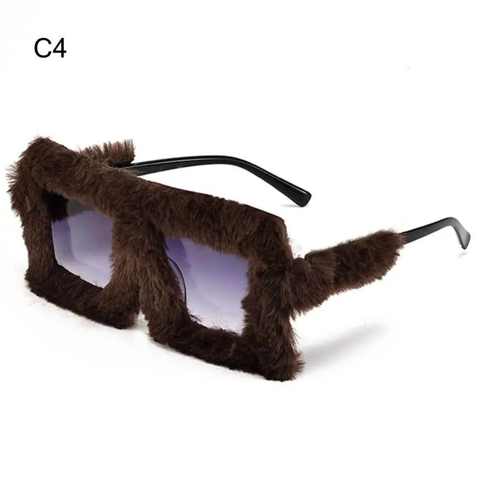 Y2K Oversized Plush Sunglasses Style Soft Fluffy Winter Shades Party Christmas Halloween Cosplay Novelty Glasses for Women