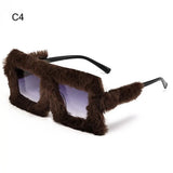 Y2K Oversized Plush Sunglasses Style Soft Fluffy Winter Shades Party Christmas Halloween Cosplay Novelty Glasses for Women