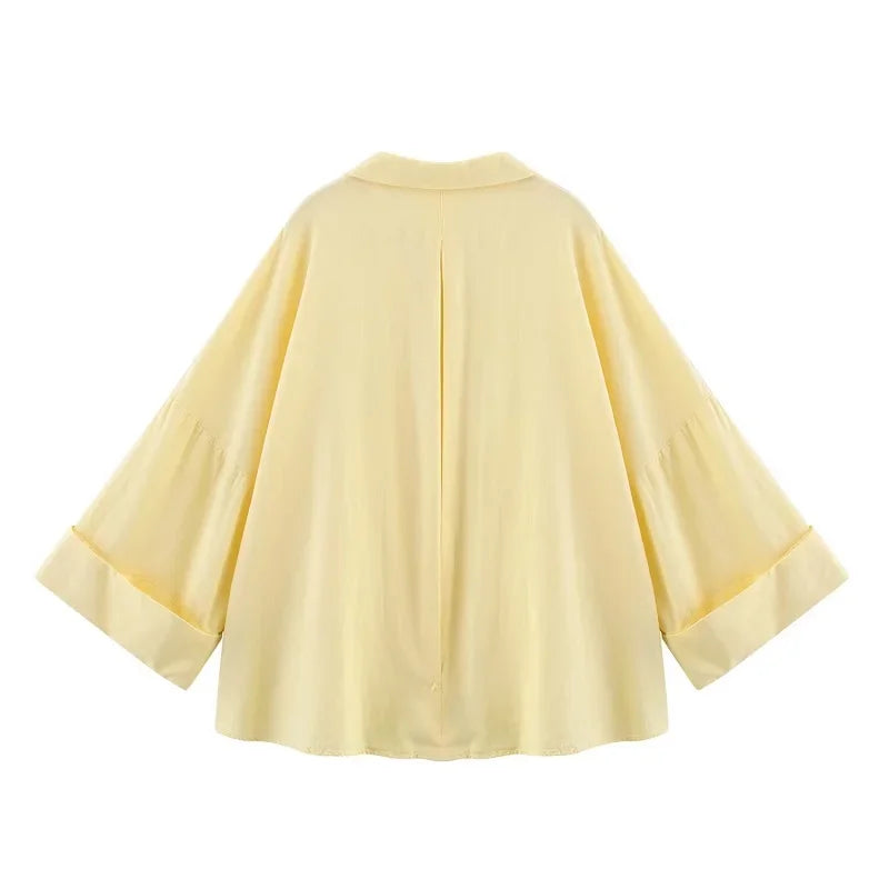 MUJER Striped Women's Shirt White Loose Casual Shirts for Women Summer Button up Shirts and Blouses Woman Wide Sleeve Ladies Top