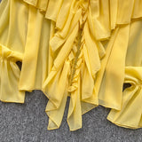SINGREINY Chic Ruffles Splice Chiffon Blouse V Neck Flared Sleeve Loose Tops 2025 Fashion Solid Fairycore Vacation Women Shirt