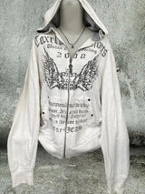 Gohic Vintage Sweatshirts Women's Jackets White Print Tunic Hooded Y2k Coat Streetwear Fashion Casual Hoodies Tops Ropa Mujer