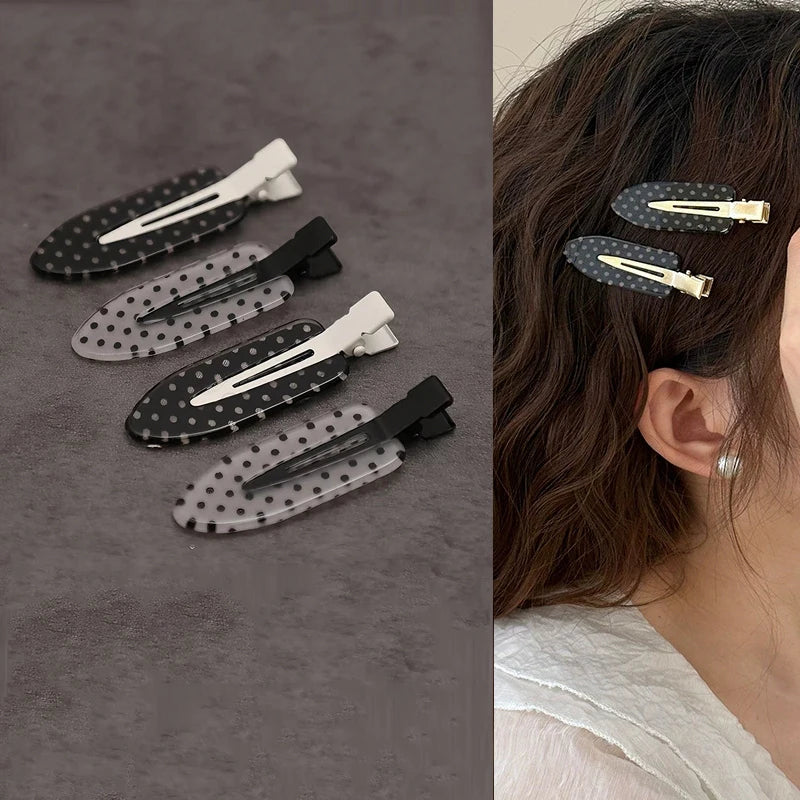 4Pcs Black White Polka Dot Acrylic Hair Clips Secure Hold Suitable for Daily Wear Bb Hairclip Party Outfits Hair Accessories