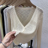 Summer Short Ice Silk Knitted Sun Protection Cardigan Women's Thin Suspender Skirt Layered Gauze Jacket Air-conditioned Cover Up