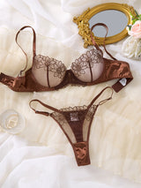 Lafis Sexy and Alluring Floral Embroidery Women's Underwear Set - Alluring Sexy Two-Piece Bra and Underwear Set ZA825126