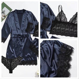 2025New Women's Pajama Fashion 4-piece Set Lace Satin Strap Sexy Pajama Set Dress Skin friendly Comfortable Casual Pajama Skirt