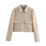 SLTNX Women's Zipper Jacket Coat New Winter Long Sleeve Pocket Outerwear Coat Short Street Elegant Women's Jacket