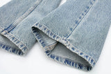 HH 2024 Women's Street Fashion Denim Blue Jeans Distressed Patchwork High Waist Zipper Fly Ripped Retro Long Pants