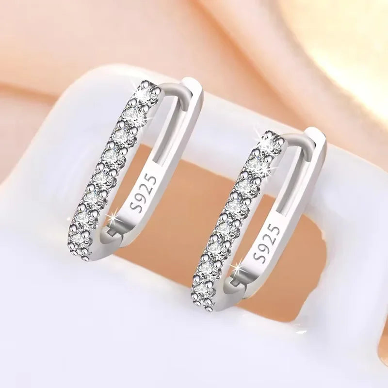 Hot Popular 925 Sterling Silver Charms Crystal Jewelry Fashion Zircon Circle Hoop Earrings For Woman Lady Wedding Party Gift