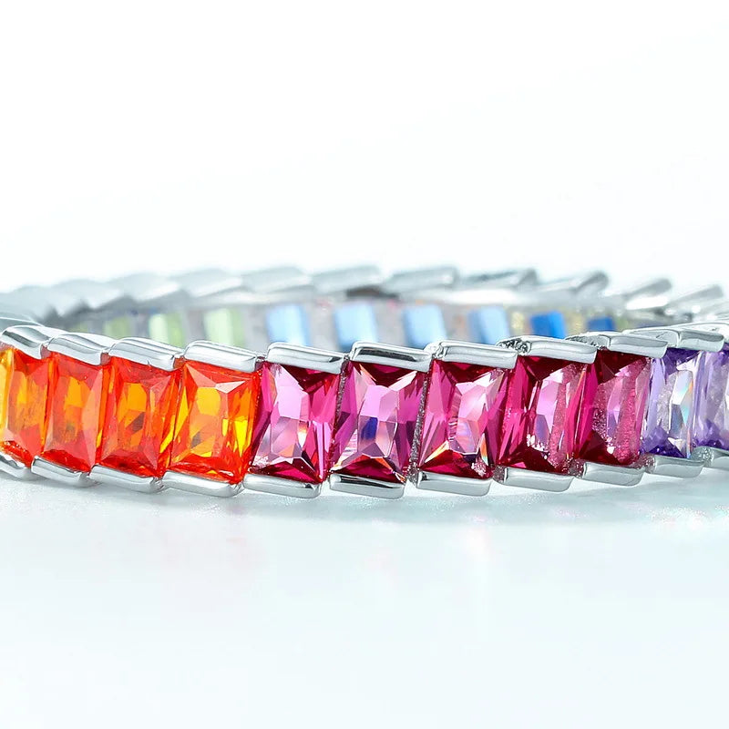 ALLNOEL Rainbow Band Ring for Woman Pure 925 Sterling Sliver 5A Zircon Eternity Fine Jewelry Colorful Engagement Birthday Gifts
