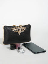 1PC Gold Glitter Clutch Box with Rhinestone Decor Cut-out Flower Flap Lock Closure Elegant Textured Frame Purse for Dinner