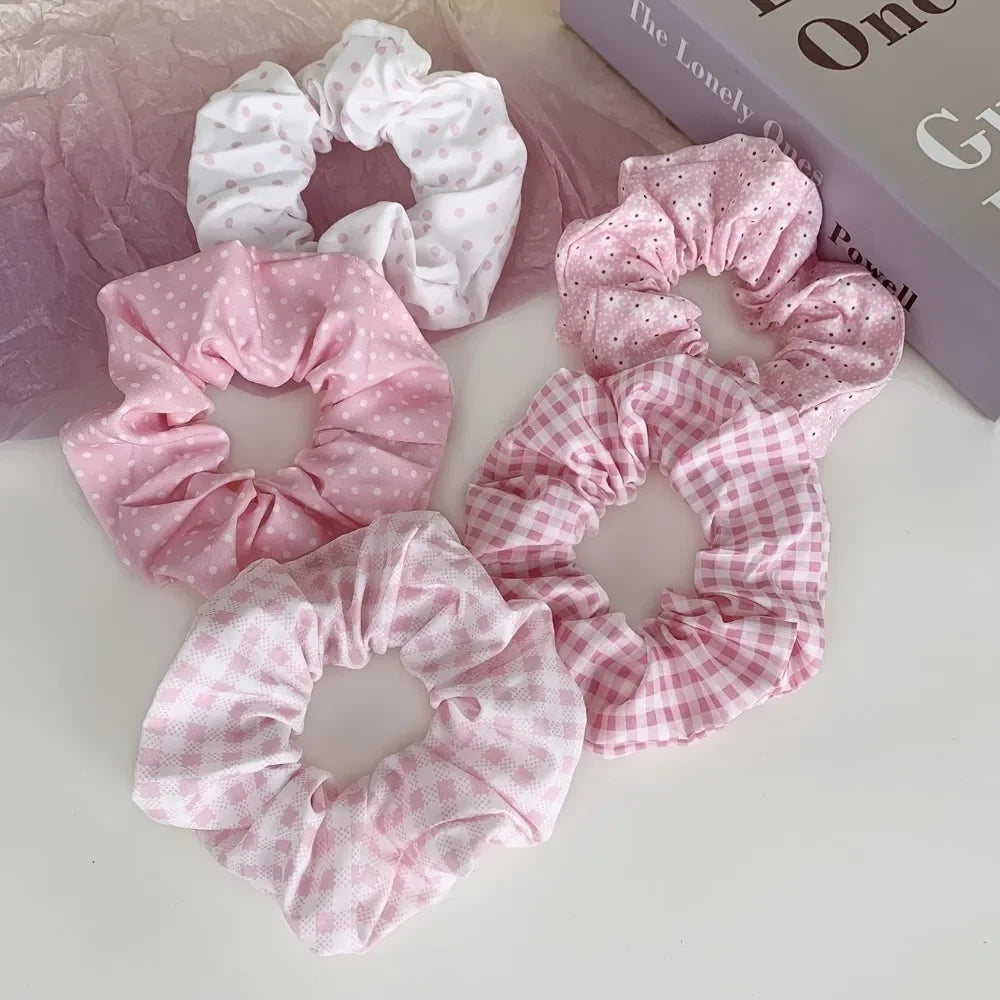 5pcs Polka Dot Hair Ties Cute Fabric Scrunchies Floral Print Hair Bands Elegant Academy Style for All Ages