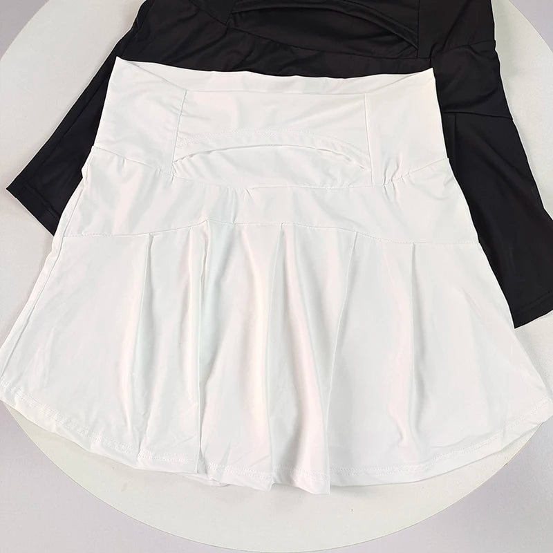Women's High Waisted Cooling Ice Silk Skort - Quick-Dry, Anti-Exposure, Side Pockets, UV Protection for Yoga Running Fitness