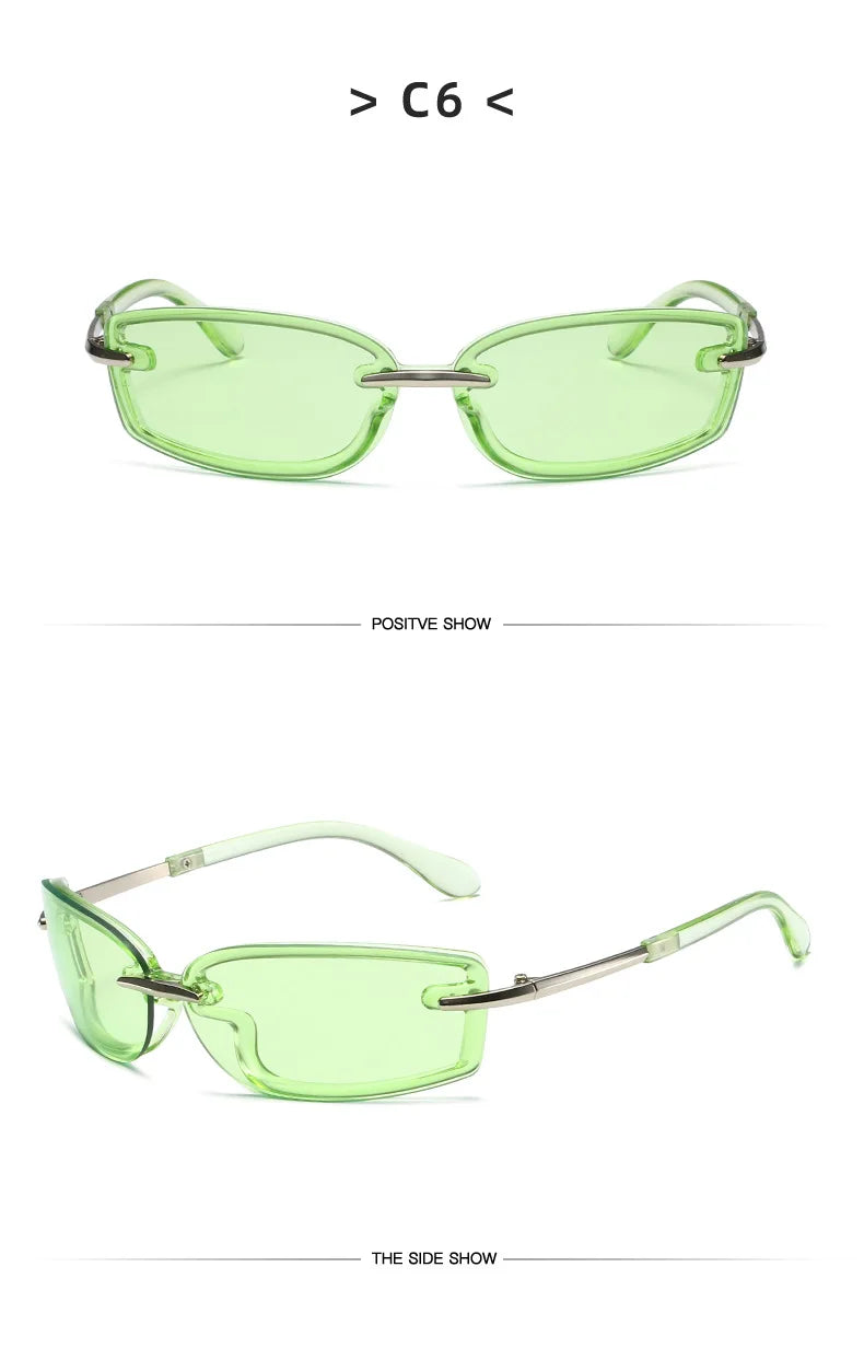 Rimless Y2K Style Sunglasses Rectangle Fashion Popular Women Men Shades Square Sun Glasses for Female Male Glasses Metal Frame