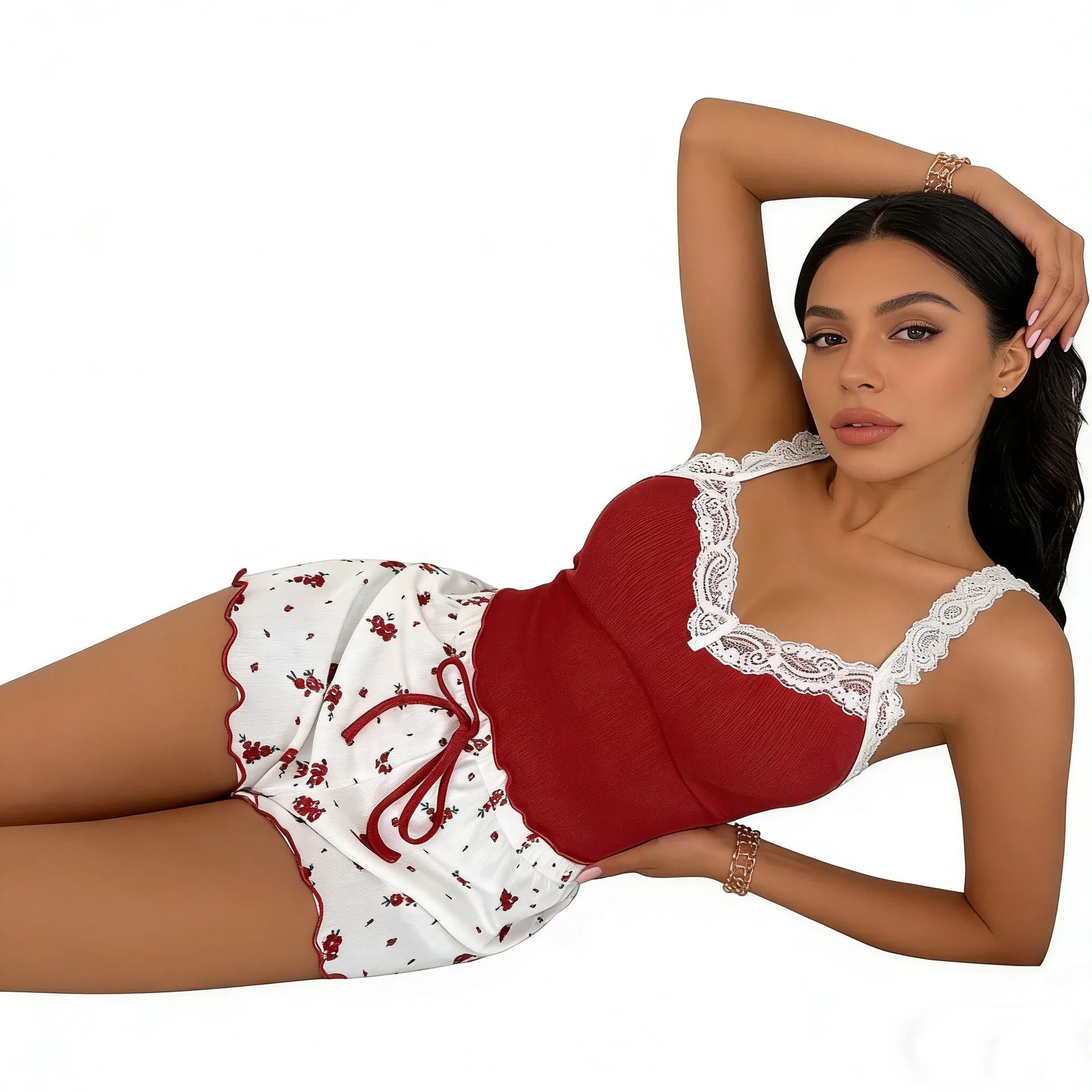 2026 Women's Sexy Lace Camisole Vest Shorts Sleepwear Women's Slim Fit Two-Piece Home Outfit New Product Pink Coffee Blue
