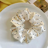 French Style Satin Hair Scrunchie Simple Black White Wave Point Designs Large Intestine Hair Loop Retro Gentle Elastic Hair Ties