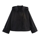 Autumn new European and American style hooded long sleeved lapel jacket single breasted trench coat short jacket