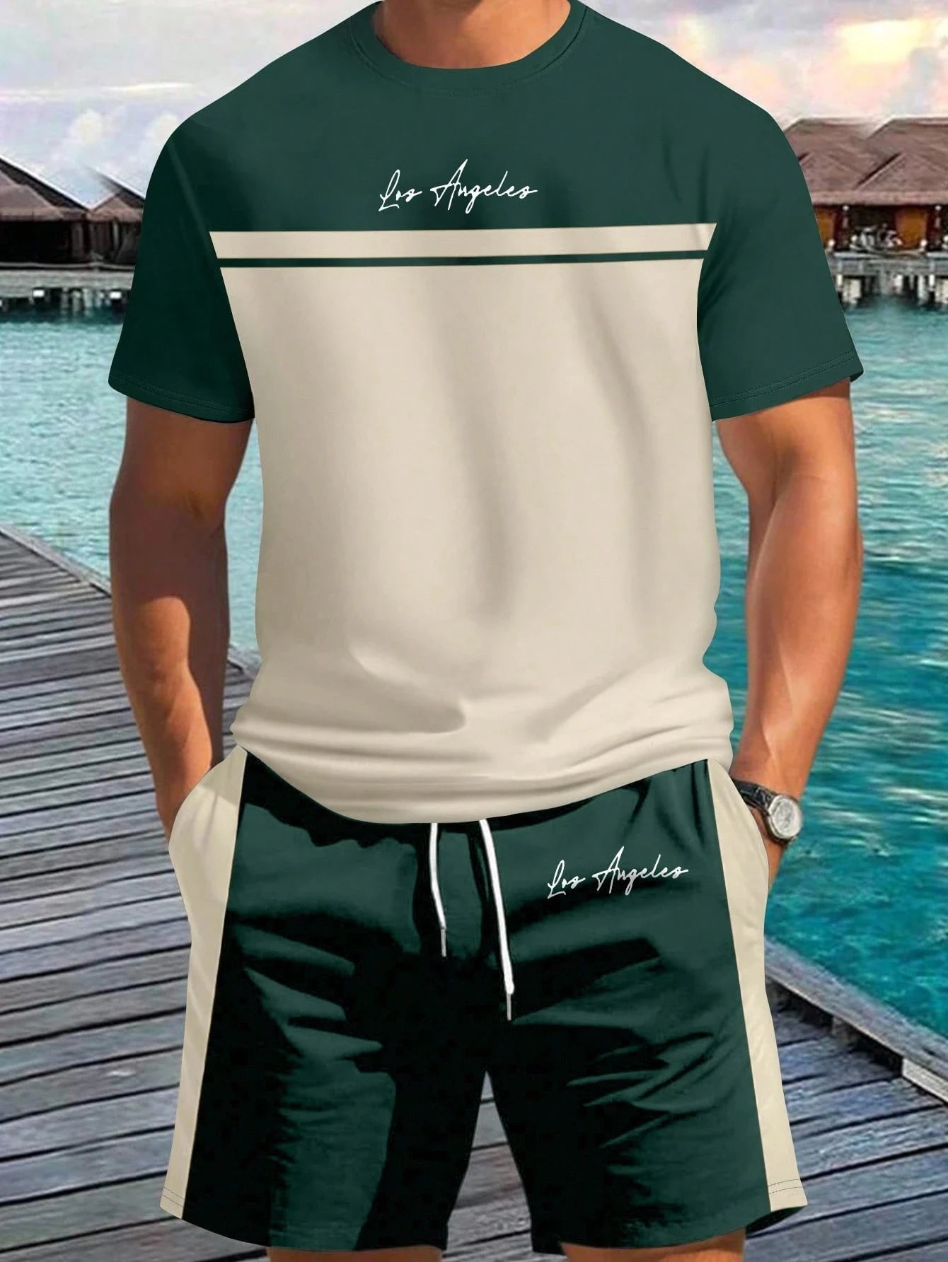 2026 Summer New Arrival Men's Letter Print Short-Sleeve T-Shirt Stylish Mens Shorts Set Vacation Beach Casual T-Shirt Summer Top
