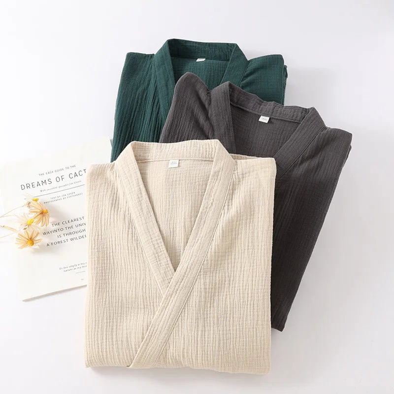 Kimono Robes for Men's and Women's Sleepwear Cotton Yarn Bathrobe Tied Cardigan Thin Home Clothes Couple's Robes